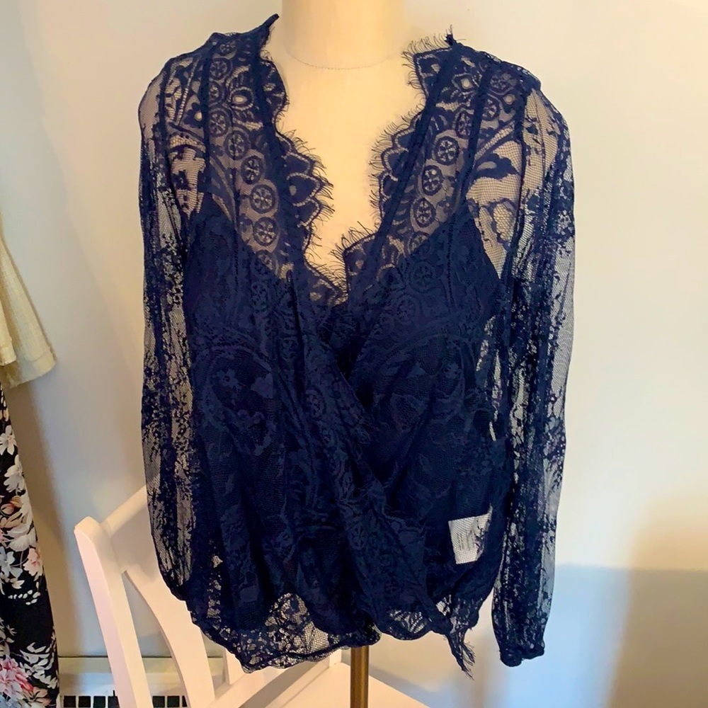 Navy Blue Lace Blouse